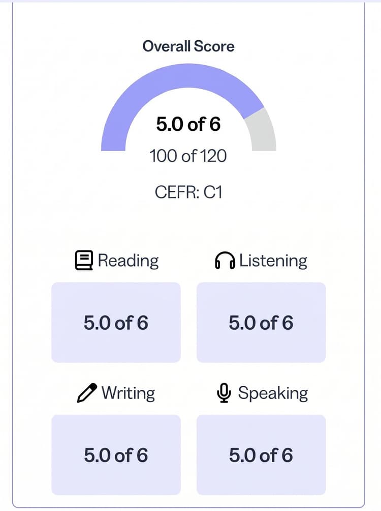 Rapport de score TOEFL 100/120 de Pierre Monroux