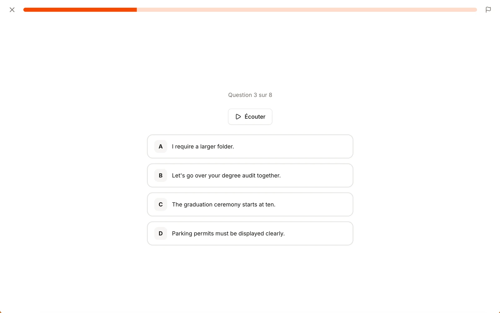 Exercice Listening : répondre aux questions sur l'audio écouté
